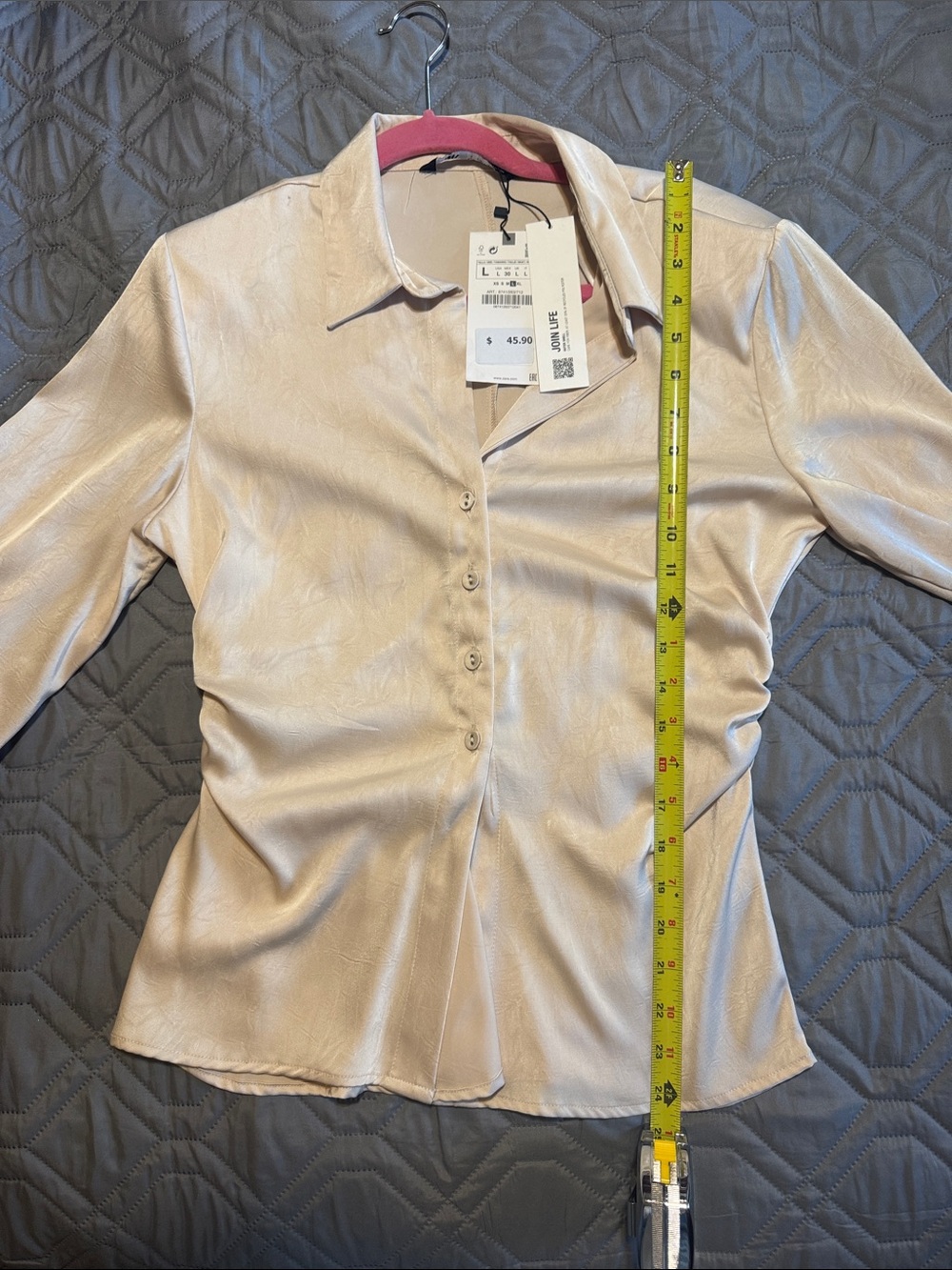 Zara Cream Satin Button-Down Blouse - Picture 7 of 8
